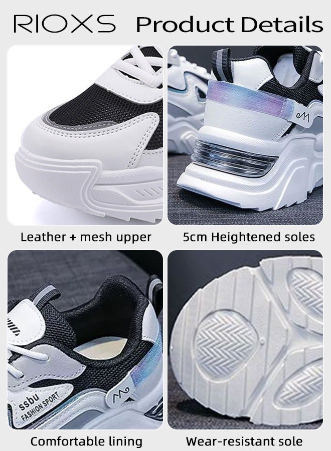 ريوكس أحذية رياضية مكتنزة للنساء، أحذية رياضية مريحة للتنفس، أحذية رياضية عالية الارتفاع أحذية الأبوة، أحذية رياضية غير رسمية للموضة للنزهة، أحذية رياضية خفيفة الوزن مع أحذية مضادة للانزلاق، أحذية رياضية خفيفة للشارع والملابس اليومية، المدربون الرمادية السوداء - Image 5